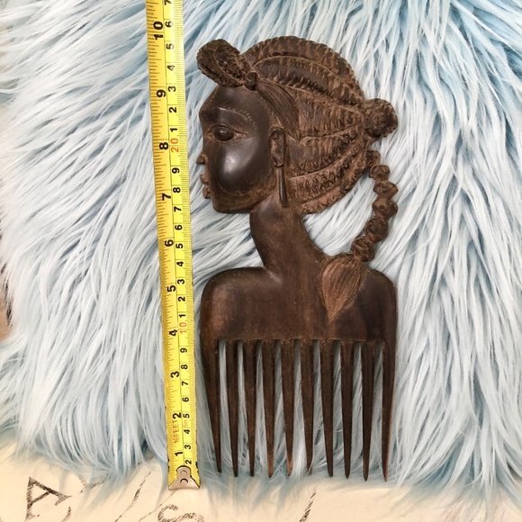 Afro Hair Comb, Hand Carved Ebony Wood, 10in x 4.25in, Wide Tooth - Picture 13 of 14